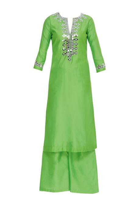 Buy_Preeti S Kapoor_Green Round Embroidered Kurta Palazzo Set _Online_at_Aza_Fashions