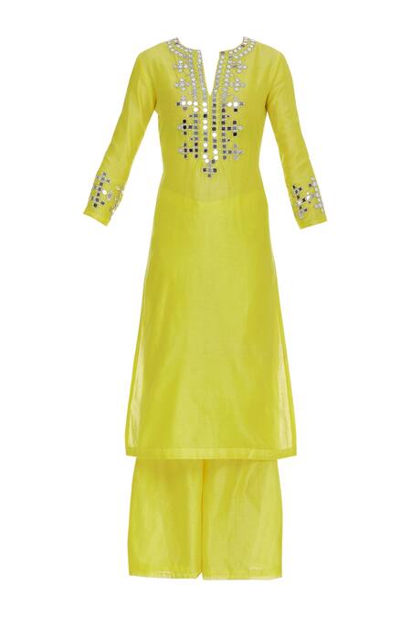 Buy_Preeti S Kapoor_Yellow Round Chanderi Embroidered Kurta Set_Online_at_Aza_Fashions