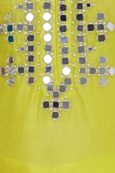 Preeti S Kapoor_Yellow Round Chanderi Embroidered Kurta Set_at_Aza_Fashions