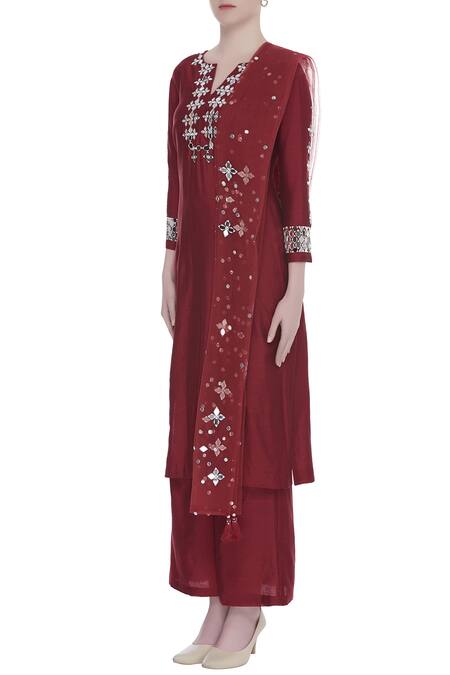 Preeti S Kapoor_Red Round Chanderi Kurta Set_Online_at_Aza_Fashions