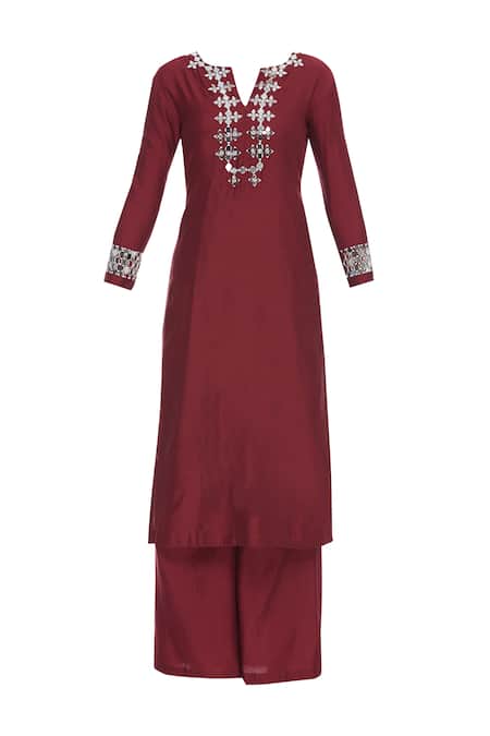Buy_Preeti S Kapoor_Red Round Chanderi Kurta Set_Online_at_Aza_Fashions