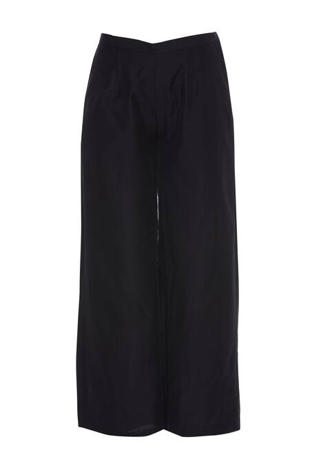 Shop_Preeti S Kapoor_Black Net, Chanderi Notched Kurta And Palazzo Set_Online_at_Aza_Fashions