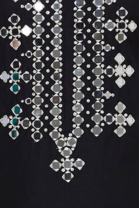 Preeti S Kapoor_Black Net, Chanderi Notched Kurta And Palazzo Set_at_Aza_Fashions