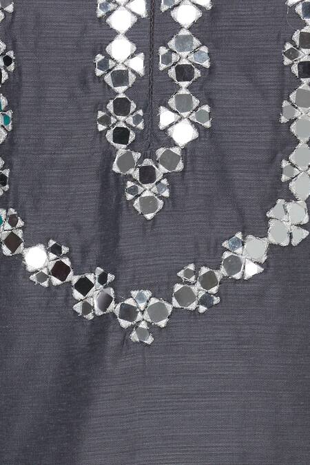 Preeti S Kapoor_Grey Round Embroidered Kurta Palazzo Set_at_Aza_Fashions