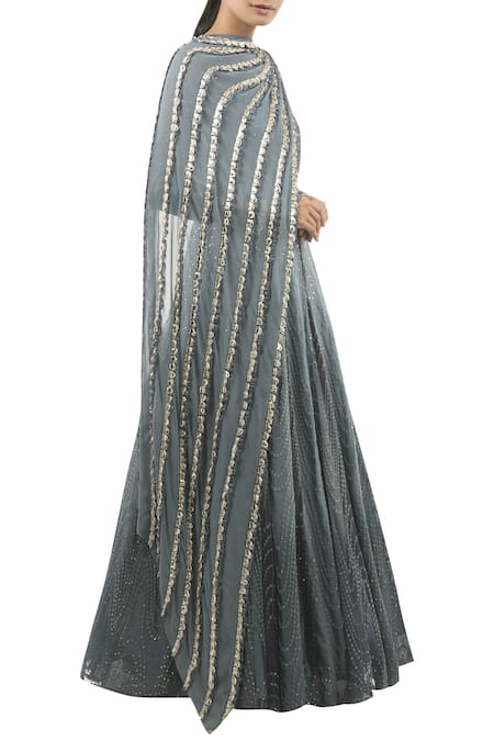 Ridhima Bhasin_Blue Draped Anarkali Gown_Online_at_Aza_Fashions