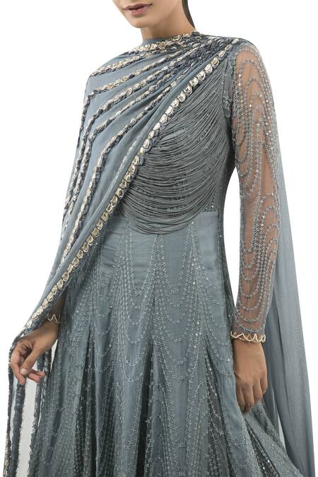 Shop_Ridhima Bhasin_Blue Draped Anarkali Gown_Online_at_Aza_Fashions