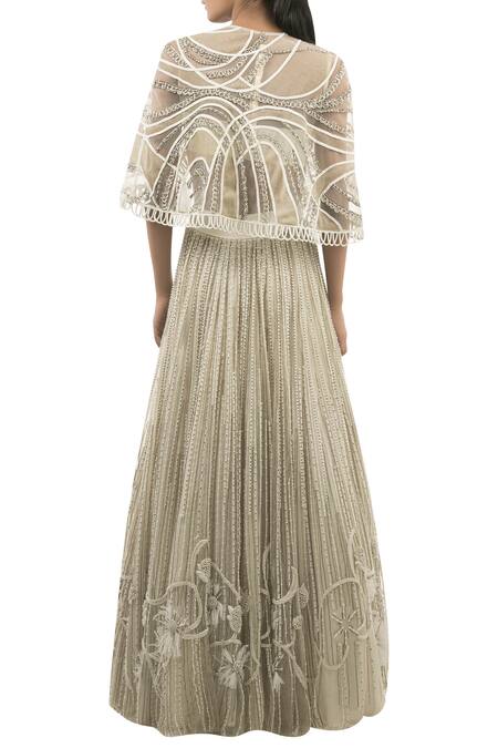 Shop Ridhima Bhasin Off White Embroidered Cape And Lehenga Set at Aza Fashions Shop_Ridhima Bhasin_Off White Embroidered Cape And Lehenga Set_at_Aza_Fashions