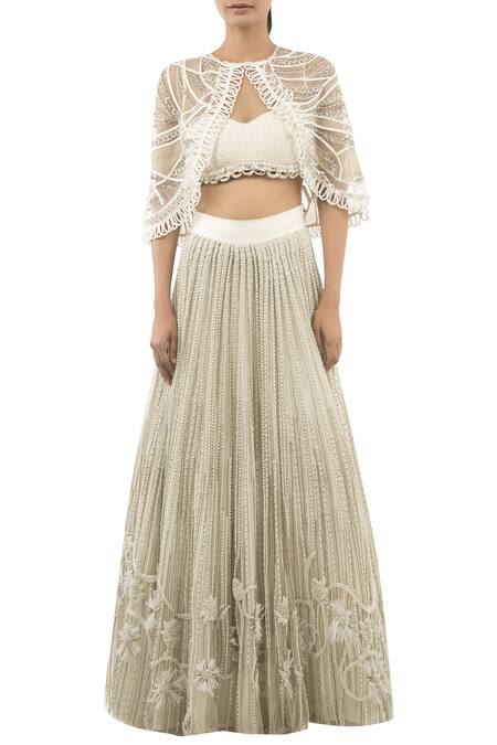 Ridhima Bhasin Off White Embroidered Cape And Lehenga Set Online at Aza Fashions Ridhima Bhasin_Off White Embroidered Cape And Lehenga Set_Online_at_Aza_Fashions