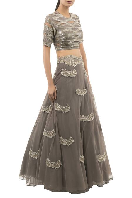 Ridhima Bhasin_Grey Embroidered Lehenga Set_Online_at_Aza_Fashions