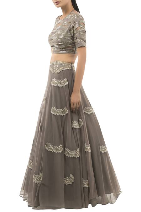 Buy_Ridhima Bhasin_Grey Embroidered Lehenga Set_Online_at_Aza_Fashions