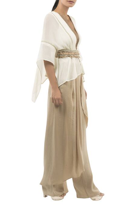 Ridhima Bhasin_Gold Asymmetric Top And Pant Set_Online_at_Aza_Fashions