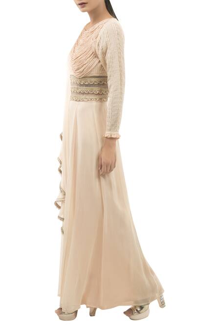 Buy_Ridhima Bhasin_Peach Draped Embroidered Jumpsuit_Online_at_Aza_Fashions