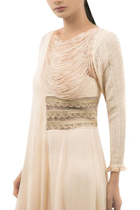 Shop_Ridhima Bhasin_Peach Draped Embroidered Jumpsuit_Online_at_Aza_Fashions