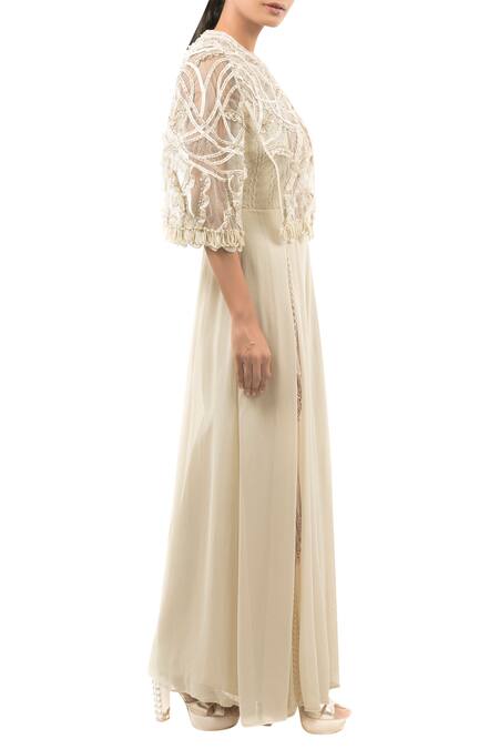 Ridhima Bhasin_White Embellished Jumpsuit With Cape_Online_at_Aza_Fashions