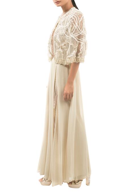Buy_Ridhima Bhasin_White Embellished Jumpsuit With Cape_Online_at_Aza_Fashions