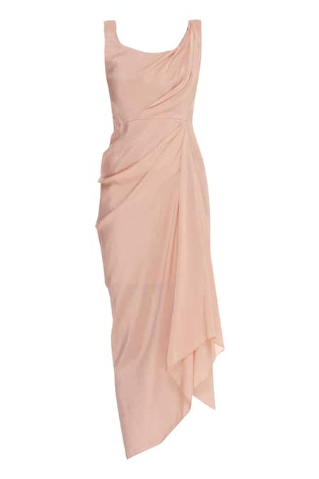 Shop_Tisha Saksena_Pink Open Draped Tunic With Embroidered Cape _Online_at_Aza_Fashions