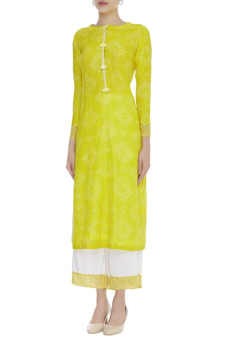 Anjul Bhandari Yellow Hand Woven Kurta With Palazzos Online at Aza Fashions Anjul Bhandari_Yellow Hand Woven Kurta With Palazzos_Online_at_Aza_Fashions