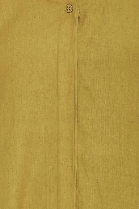 Chambray & CO._Yellow Plain Sweetheart Neck Button Down Off Shoulder Ruffle Dress_at_Aza_Fashions