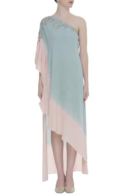 Shop_Kavita Bhartia_Blue One Shouldered Asymmetric Dress _Online_at_Aza_Fashions