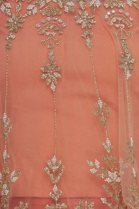Kavita Bhartia_Orange Embroidered Cape Lehenga Set_at_Aza_Fashions