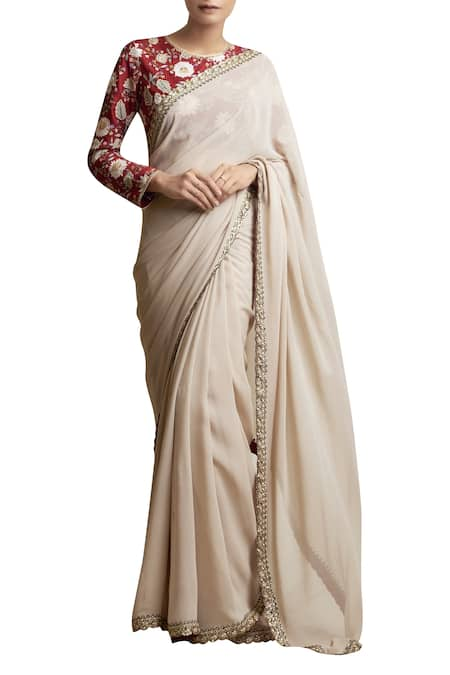 Sue Mue Clay White Saree with Embroidered Blouse 