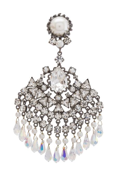 PRERTO White Pearls And Crystals Windfall Earrings Online at Aza Fashions PRERTO_White Pearls And Crystals Windfall Earrings_Online_at_Aza_Fashions