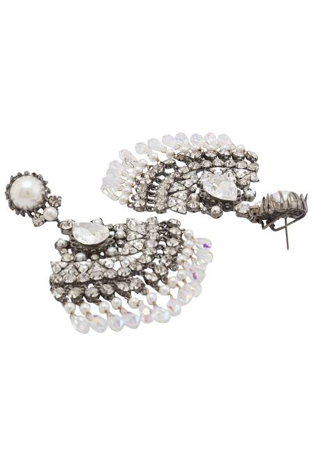 Buy PRERTO White Pearls And Crystals Windfall Earrings Online at Aza Fashions Buy_PRERTO_White Pearls And Crystals Windfall Earrings_Online_at_Aza_Fashions
