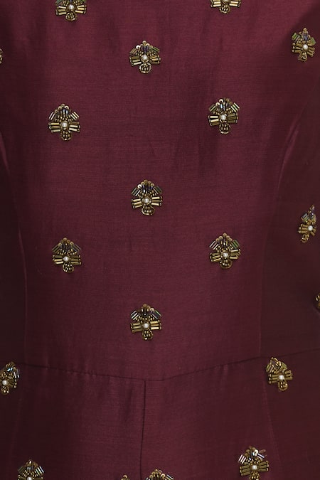 Rajat K Tangri_Maroon Boat Neck Embroidered Sharara Jumpsuit With Dupatta _at_Aza_Fashions