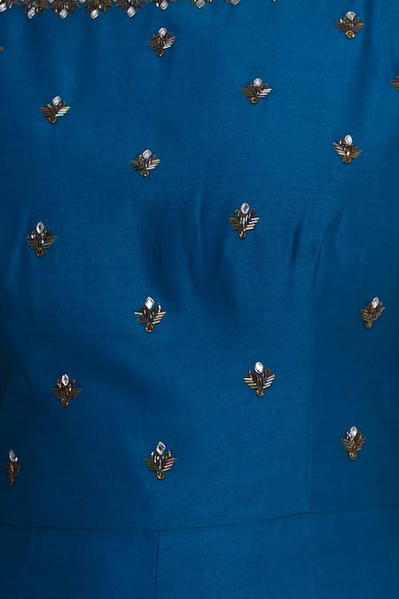 Rajat K Tangri_Blue Boat Neck Hand Embroidered Jumpsuit Sharara With Dupatta _at_Aza_Fashions