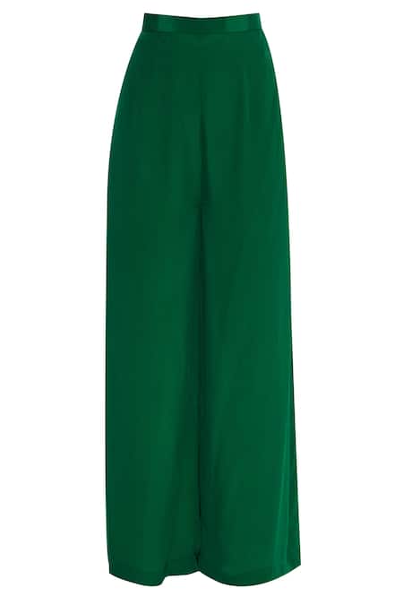 Shop_Rajat K Tangri_Green Bird Asymmetric Hand Embroidered Kurta With Palazzo _Online_at_Aza_Fashions