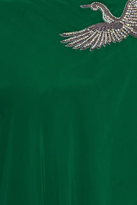 Rajat K Tangri_Green Bird Asymmetric Hand Embroidered Kurta With Palazzo _at_Aza_Fashions