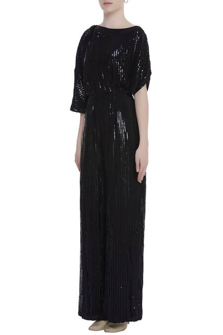 Buy_Rajat K Tangri_Black One Shoulder Embellished Jumpsuit _Online_at_Aza_Fashions