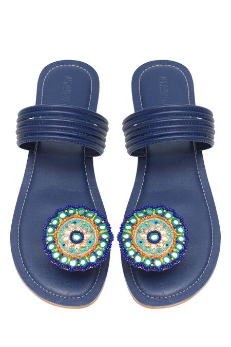 Shop Aprajita Toor Blue Gota Patti Paduka Flats at Aza Fashions Shop_Aprajita Toor_Blue Gota Patti Paduka Flats_at_Aza_Fashions