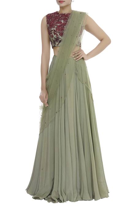 Bhumika Sharma Green Pre Draped Lehenga Saree With Blouse