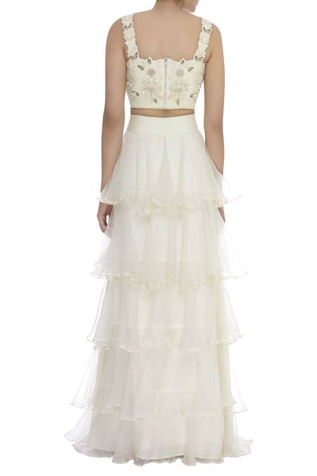 J By Jannat Bead Embroidered Blouse With Lehenga & Cape  