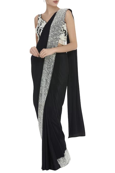 J By Jannat Bead Embroidered Sleeveless Blouse With Saree  