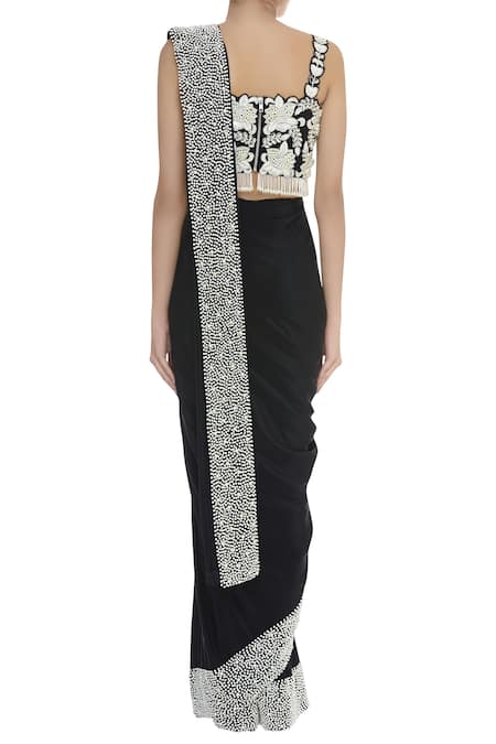 J By Jannat Bead Embroidered Sleeveless Blouse With Saree  