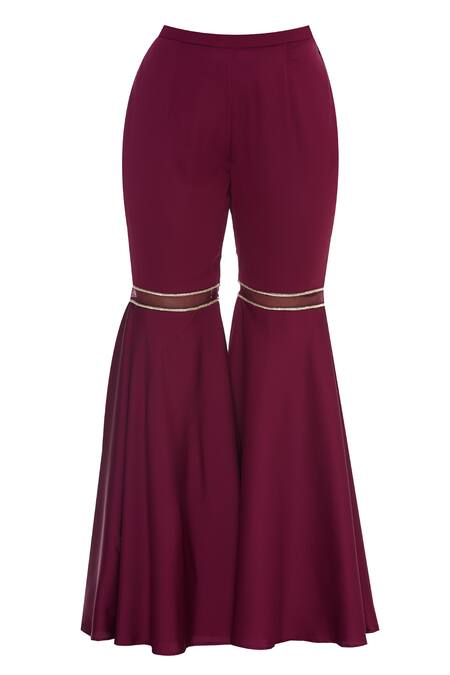 Shop_J By Jannat_Maroon Embroidery Round Patchwork Kurta Sharara Set  _Online_at_Aza_Fashions