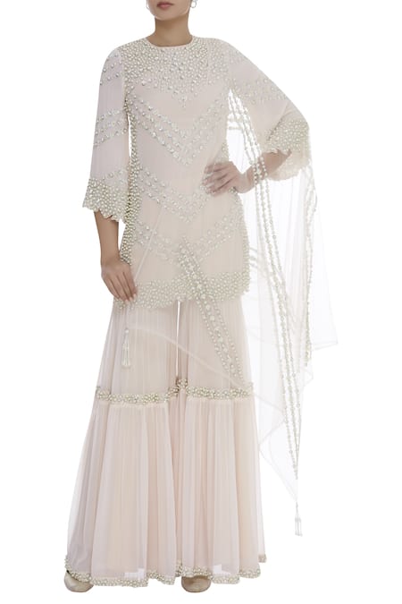 J By Jannat Sequin & Thread Embroidered Kurta Sharara Set  