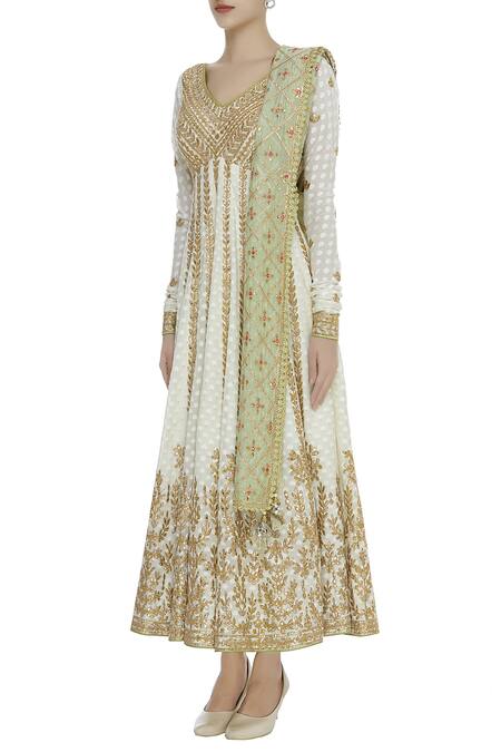 Buy_Tamanna Punjabi Kapoor_White Chanderi Anarkali With Dupatta_Online_at_Aza_Fashions