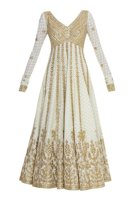 Shop_Tamanna Punjabi Kapoor_White Chanderi Anarkali With Dupatta_Online_at_Aza_Fashions