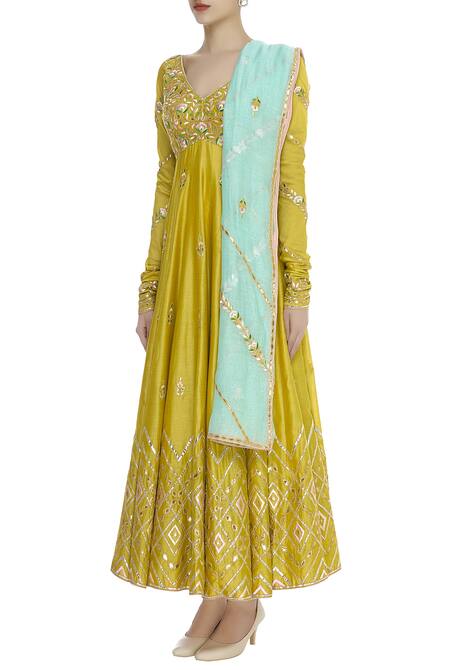 Tamanna Punjabi Kapoor_Blue Embroidered Anarkali Kurta With Gota Work Dupatta And Churidar_Online_at_Aza_Fashions