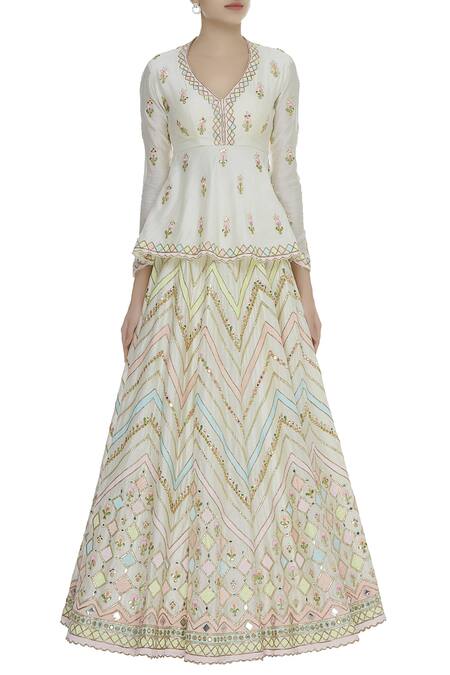 Buy Tamanna Punjabi Kapoor Off White Gota And Resham Embroidered Peplum Blouse With Lehenga Online at Aza Fashions Buy_Tamanna Punjabi Kapoor_Off White Gota And Resham Embroidered Peplum Blouse With Lehenga_Online_at_Aza_Fashions