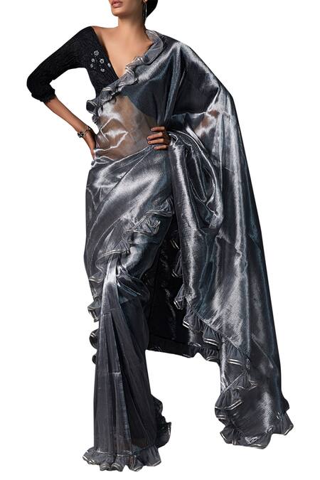 Rina Dhaka Silver Ruffle Saree