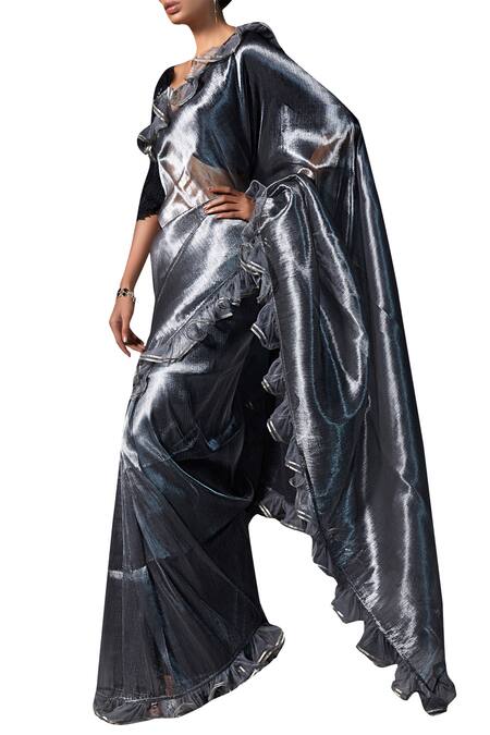 Shop Rina Dhaka Silver Ruffle Saree at Aza Fashions Shop_Rina Dhaka_Silver Ruffle Saree_at_Aza_Fashions