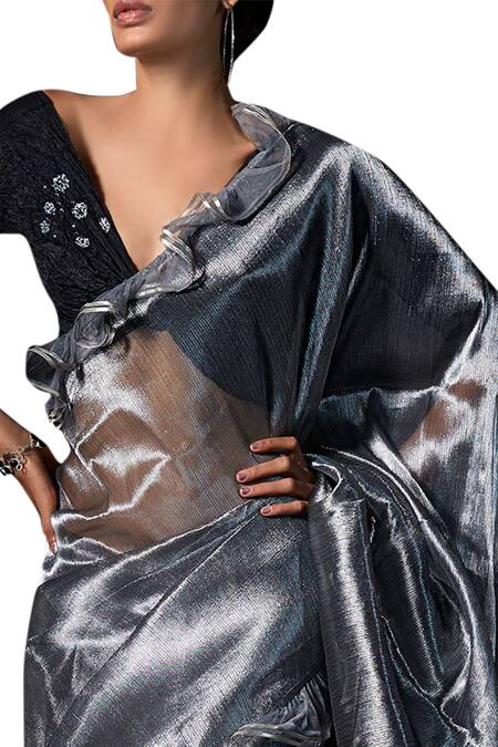 Rina Dhaka Silver Ruffle Saree Online at Aza Fashions Rina Dhaka_Silver Ruffle Saree_Online_at_Aza_Fashions