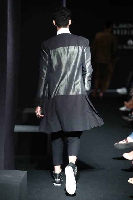 Shop_Antar Agni_Black Full Sleeve Long Jacket_Online_at_Aza_Fashions