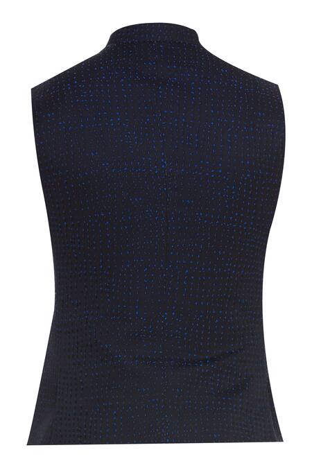 Shop Vikram Bajaj Black Silk Embroidered Thread Asymmetric Sleeveless Nehru Jacket Online at Aza Fashions Shop_Vikram Bajaj_Black Silk Embroidered Thread Asymmetric Sleeveless Nehru Jacket_Online_at_Aza_Fashions