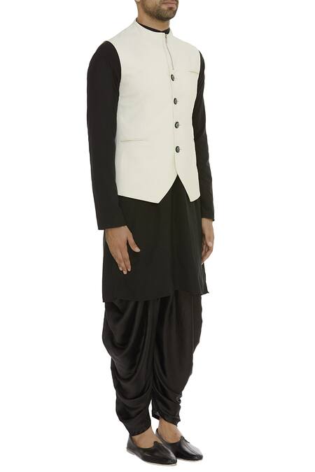 Vikram Bajaj_White Cotton Solid Zipper Detailed Nehru Jacket_Online_at_Aza_Fashions
