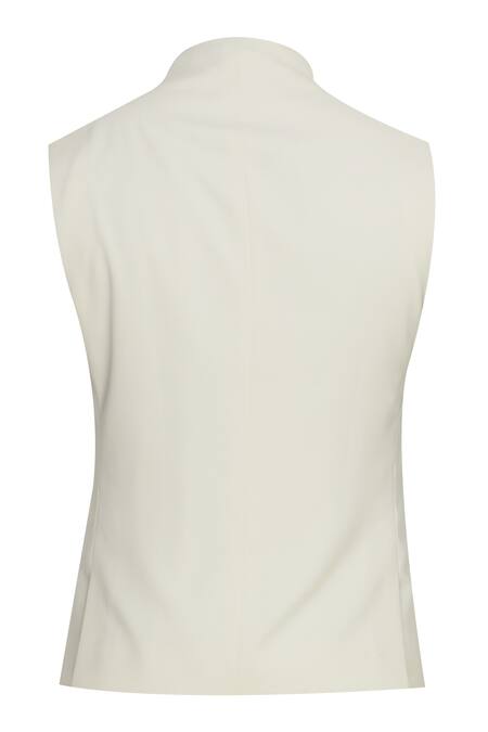 Shop_Vikram Bajaj_White Cotton Solid Zipper Detailed Nehru Jacket_Online_at_Aza_Fashions